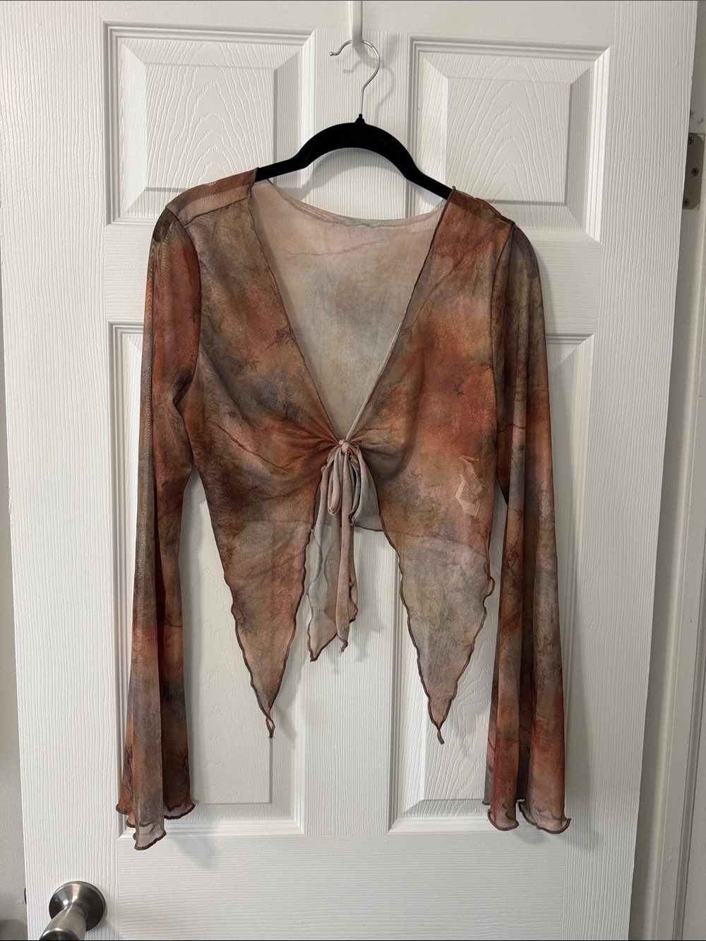 SHEIN Rust Multi Tie-Front Sheer V-Neck Sweater